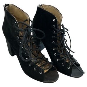 Chinese Laundry Black Lace-Up Peep Toe Block Heel Ankle Boots